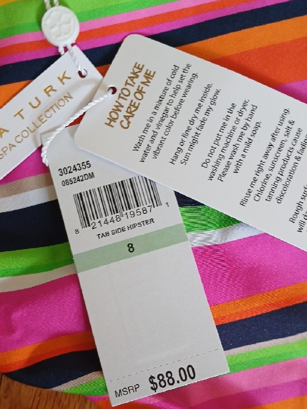 NWT Trina Turk Women's Striped Hipster Bikini Swim Bottom Pink Multi ■ Size 8 - Picture 5 of 8